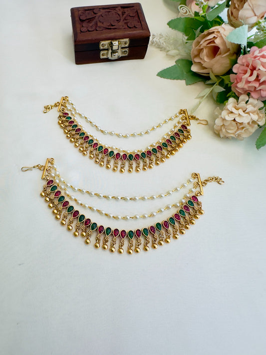 Ruby Green Pearl Ear Chain