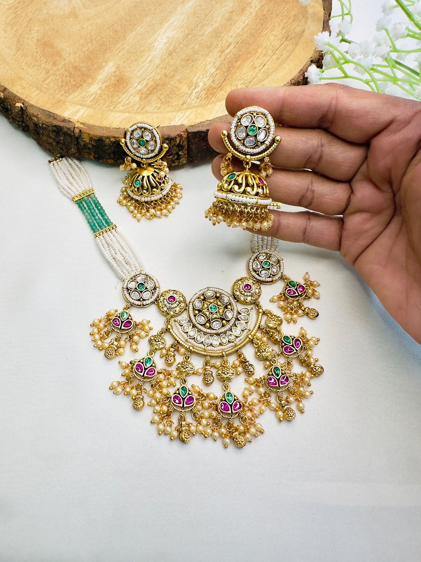 Intricate Design Rajwadi Necklace Set