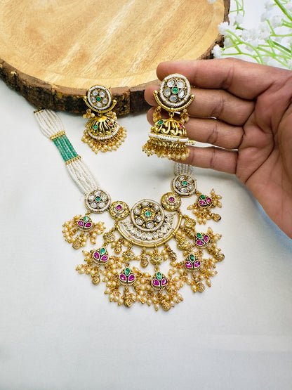 Intricate Design Rajwadi Necklace Set