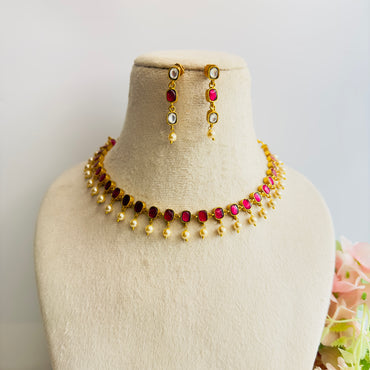 Single Line Jadau Pachi Kundan Necklace set