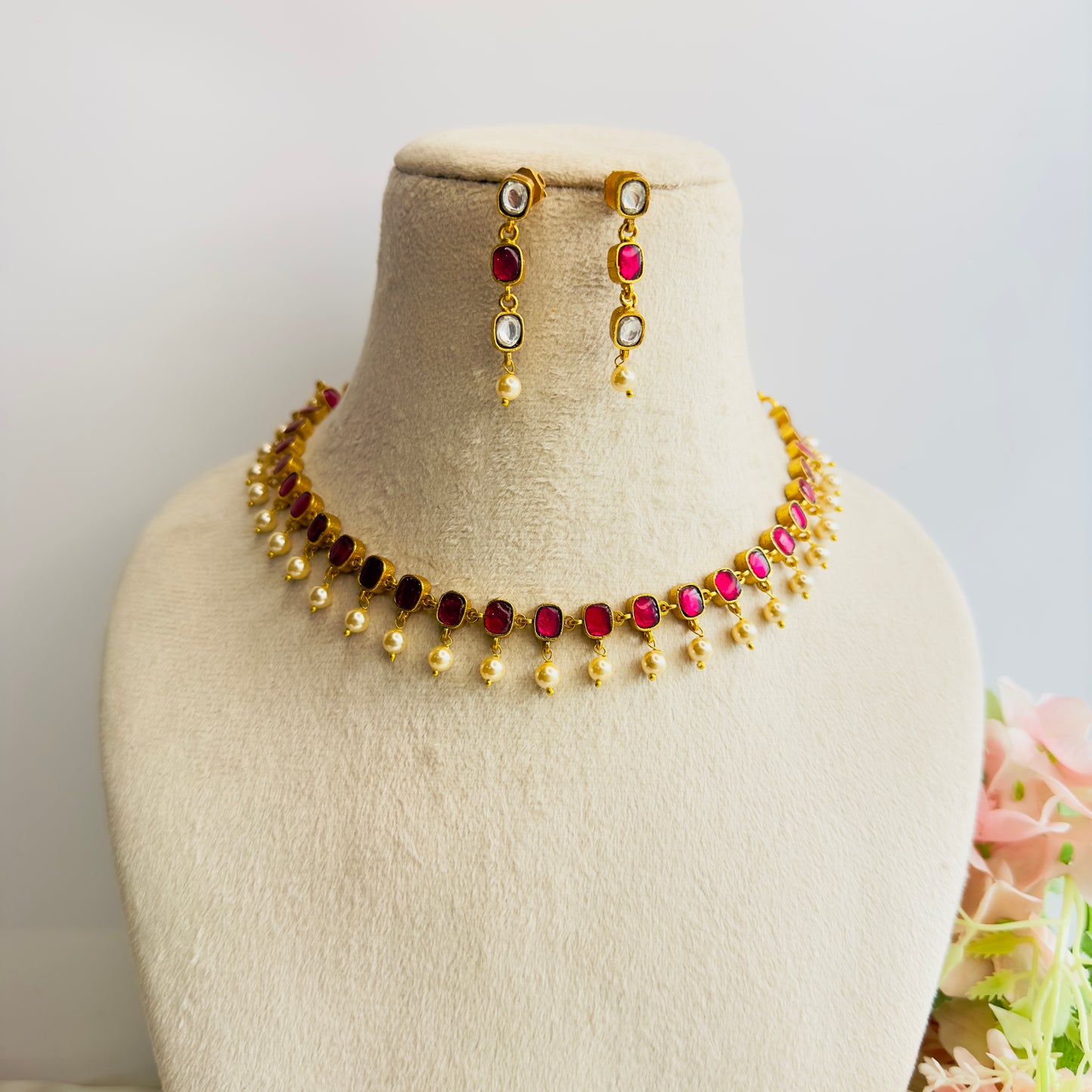 Single Line Jadau Pachi Kundan Necklace set