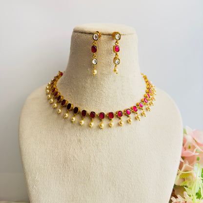 Single Line Jadau Pachi Kundan Necklace set