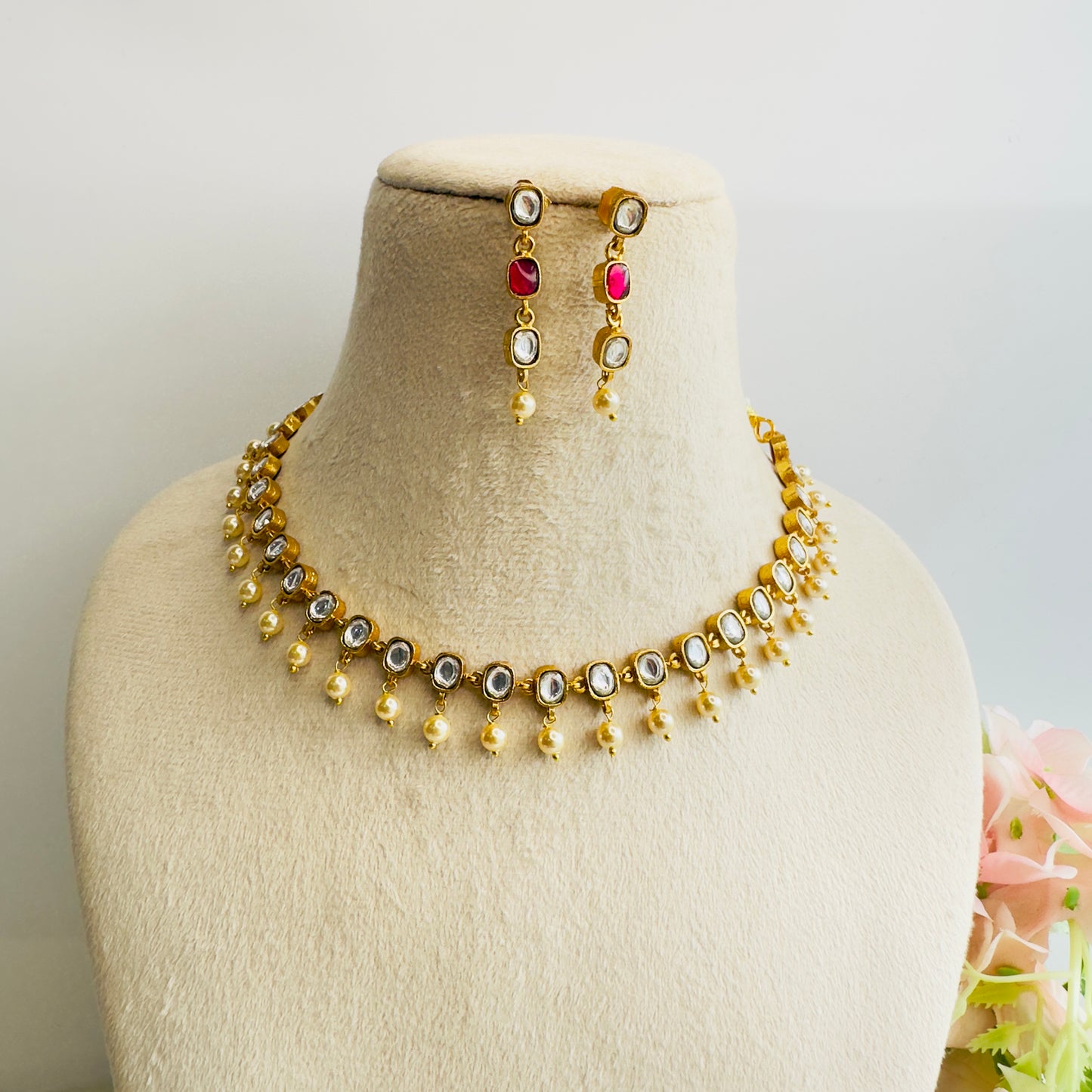 Single Line Jadau Pachi Kundan Necklace set