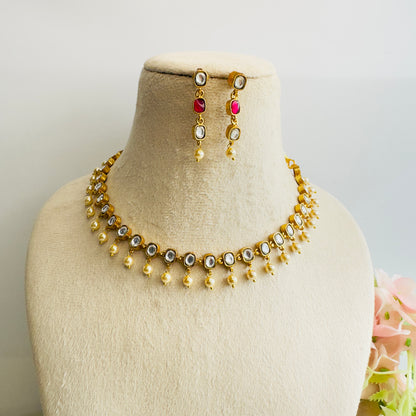 Single Line Jadau Pachi Kundan Necklace set