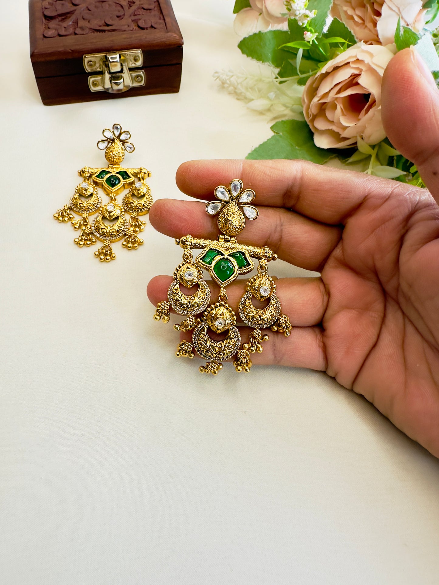Kundan work Green Danglers