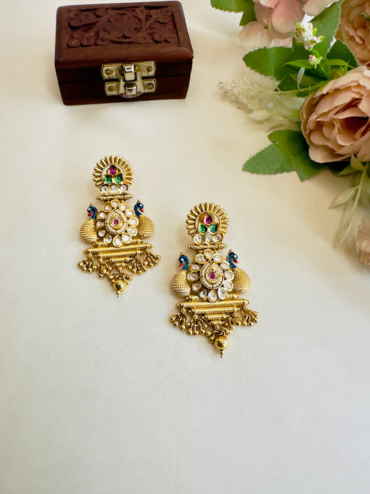 Colorful Peacock Kudan Earrings
