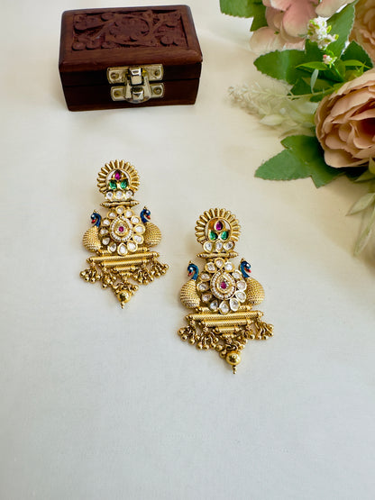 Colorful Peacock Kudan Earrings