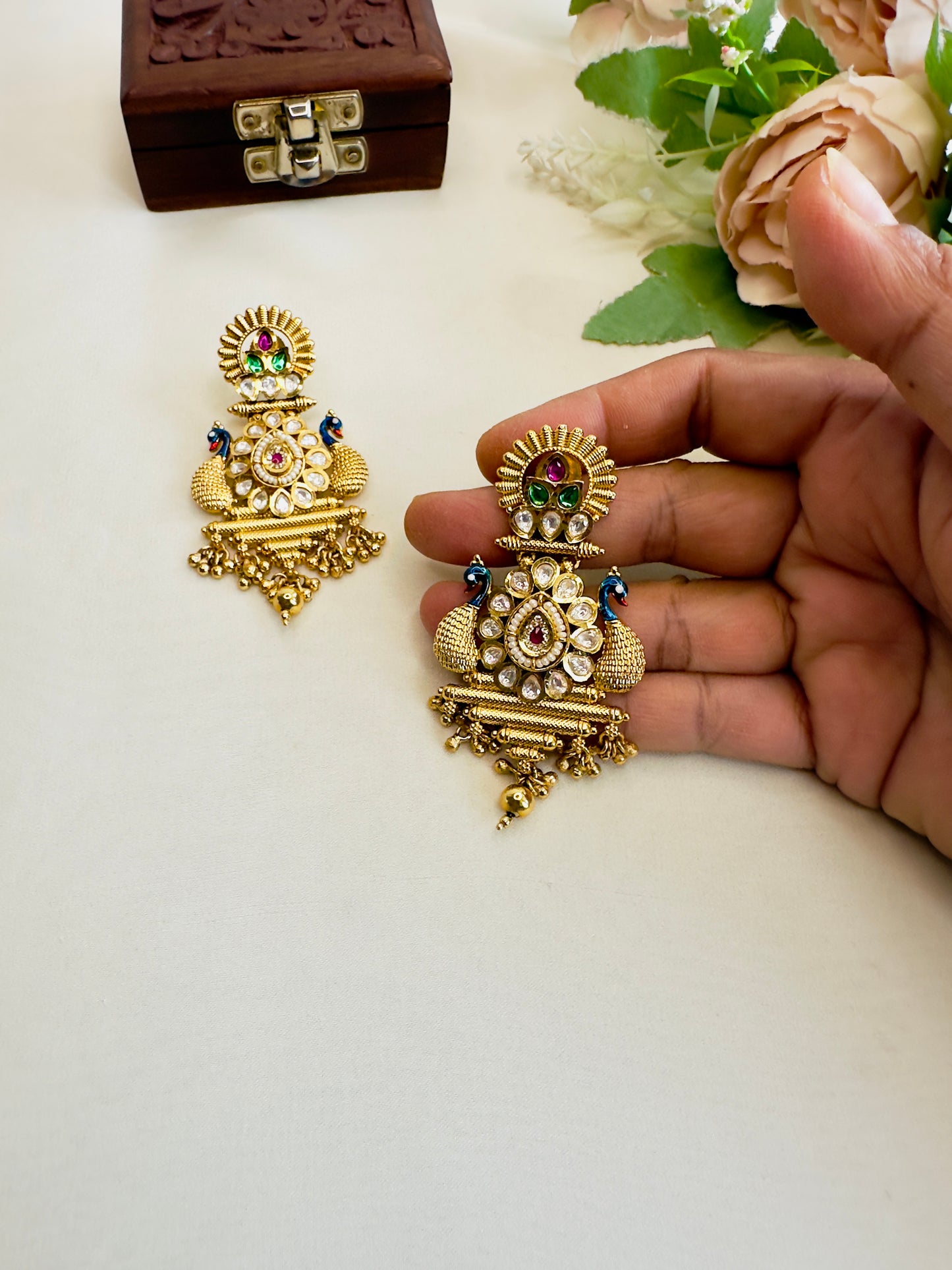 Colorful Peacock Kudan Earrings