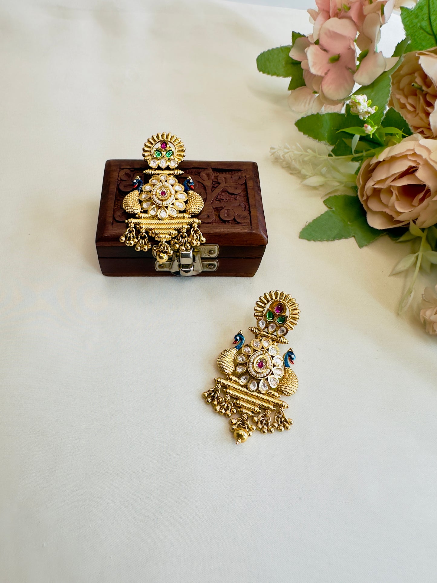 Colorful Peacock Kudan Earrings