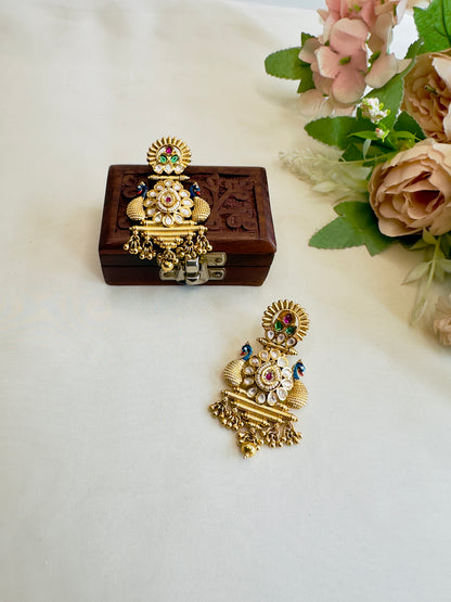 Colorful Peacock Kudan Earrings