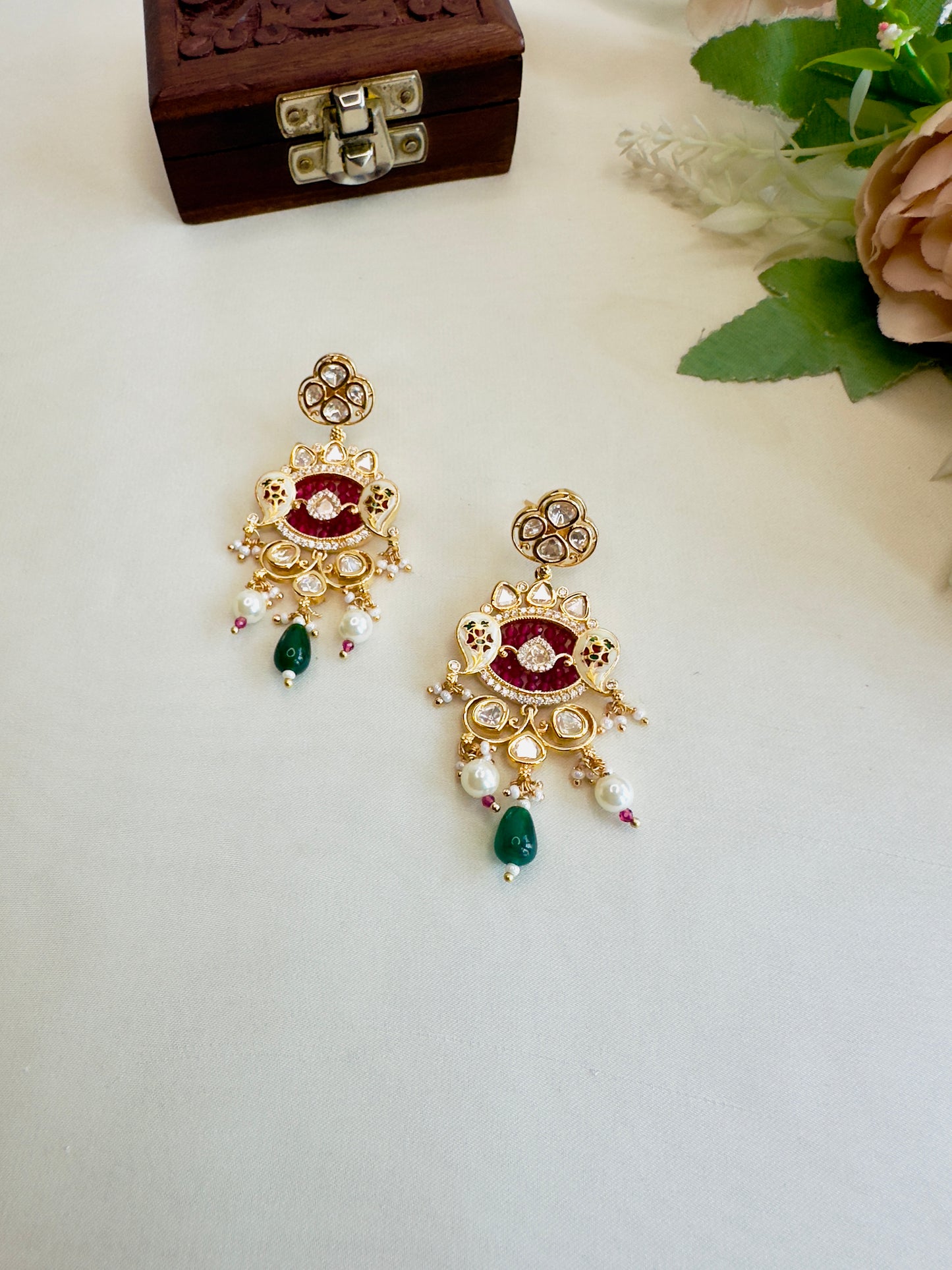Tyani Kundan Pink Hydro Earrings