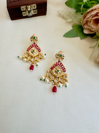 Meena Kundan Pink Hydro danglers