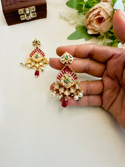 Meena Kundan Pink Hydro danglers