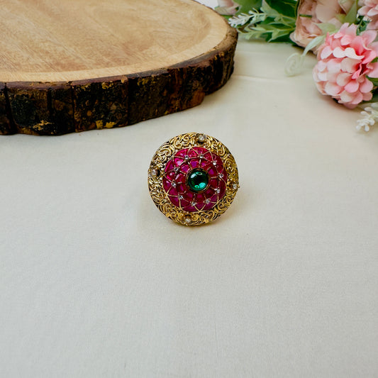 Ruby Green Circular Rajwadi Ring