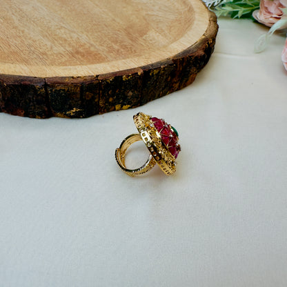Ruby Green Circular Rajwadi Ring