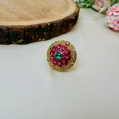 Ruby Green Circular Rajwadi Ring