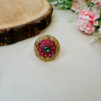 Ruby Green Circular Rajwadi Ring