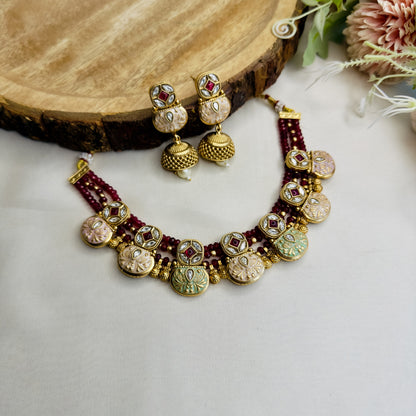 Mint Pink Rajwadi Sleek Necklace Set