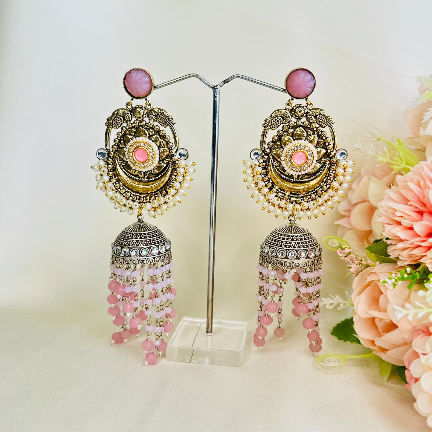 Dualtone Moti Jhumka Earrings