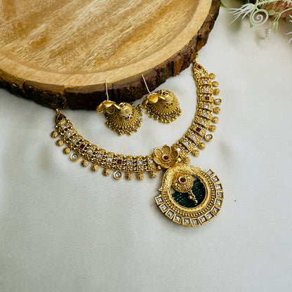 Flower Pendant Rajwadi Necklace Set