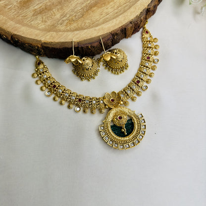 Flower Pendant Rajwadi Necklace Set