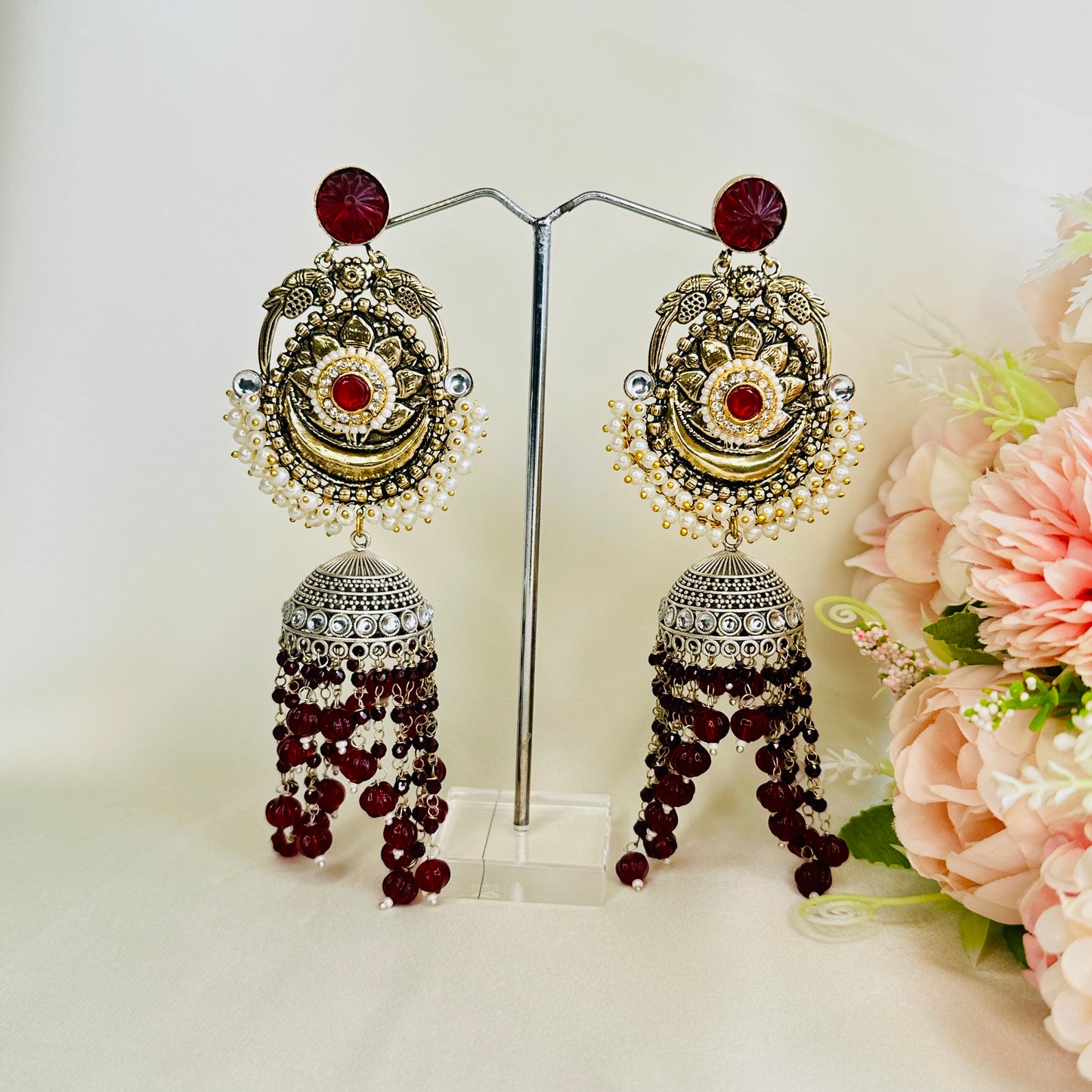 Dualtone Moti Jhumka Earrings