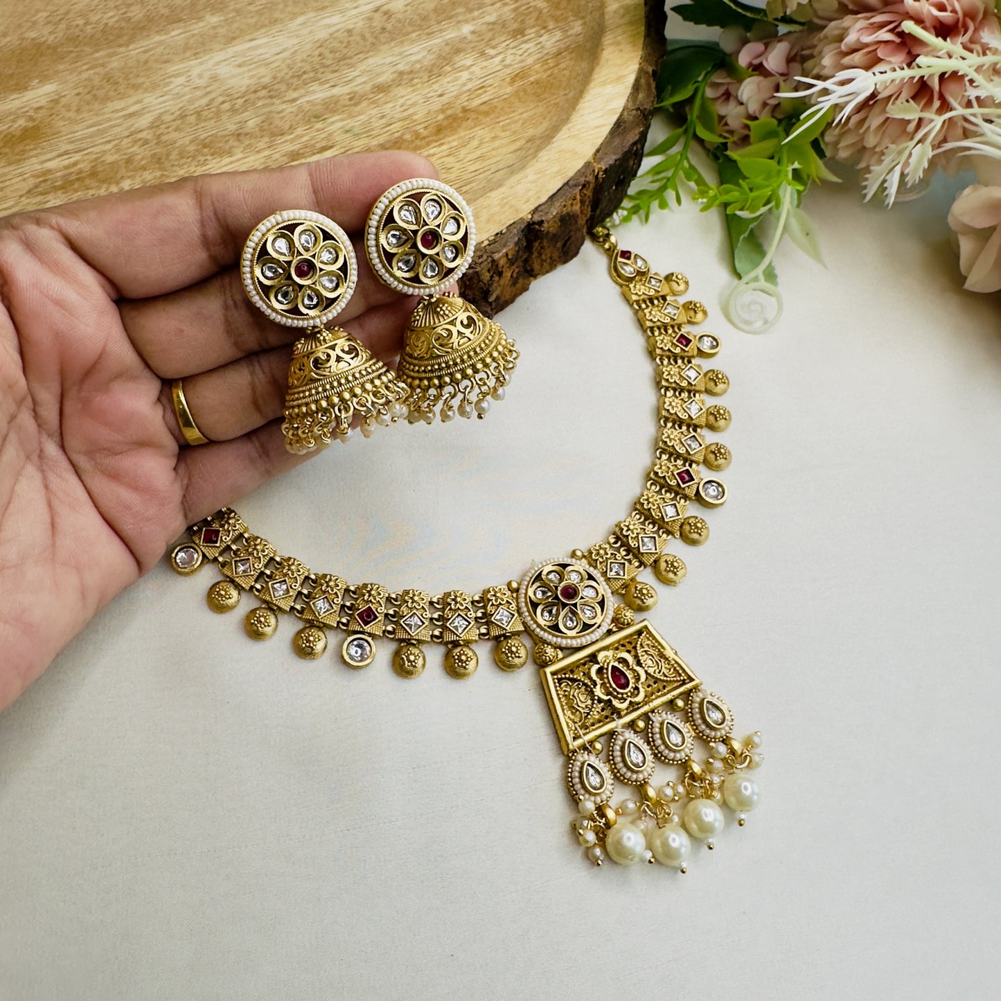 Rajwadi Golden Necklace Set