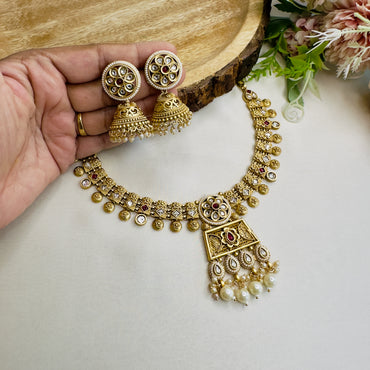 Rajwadi Golden Necklace Set