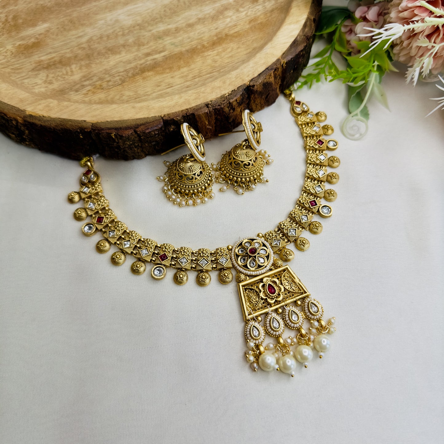 Rajwadi Golden Necklace Set