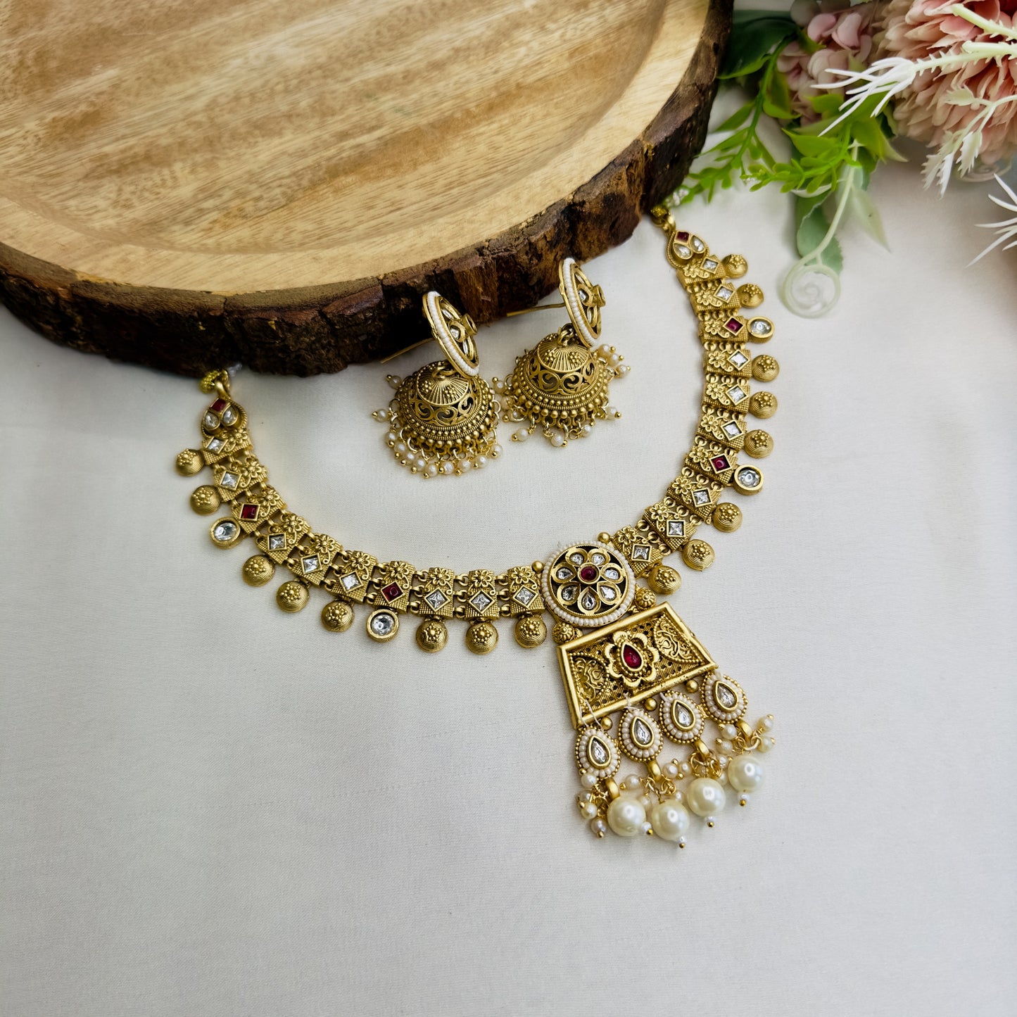 Rajwadi Golden Necklace Set