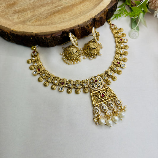 Rajwadi Golden Necklace Set