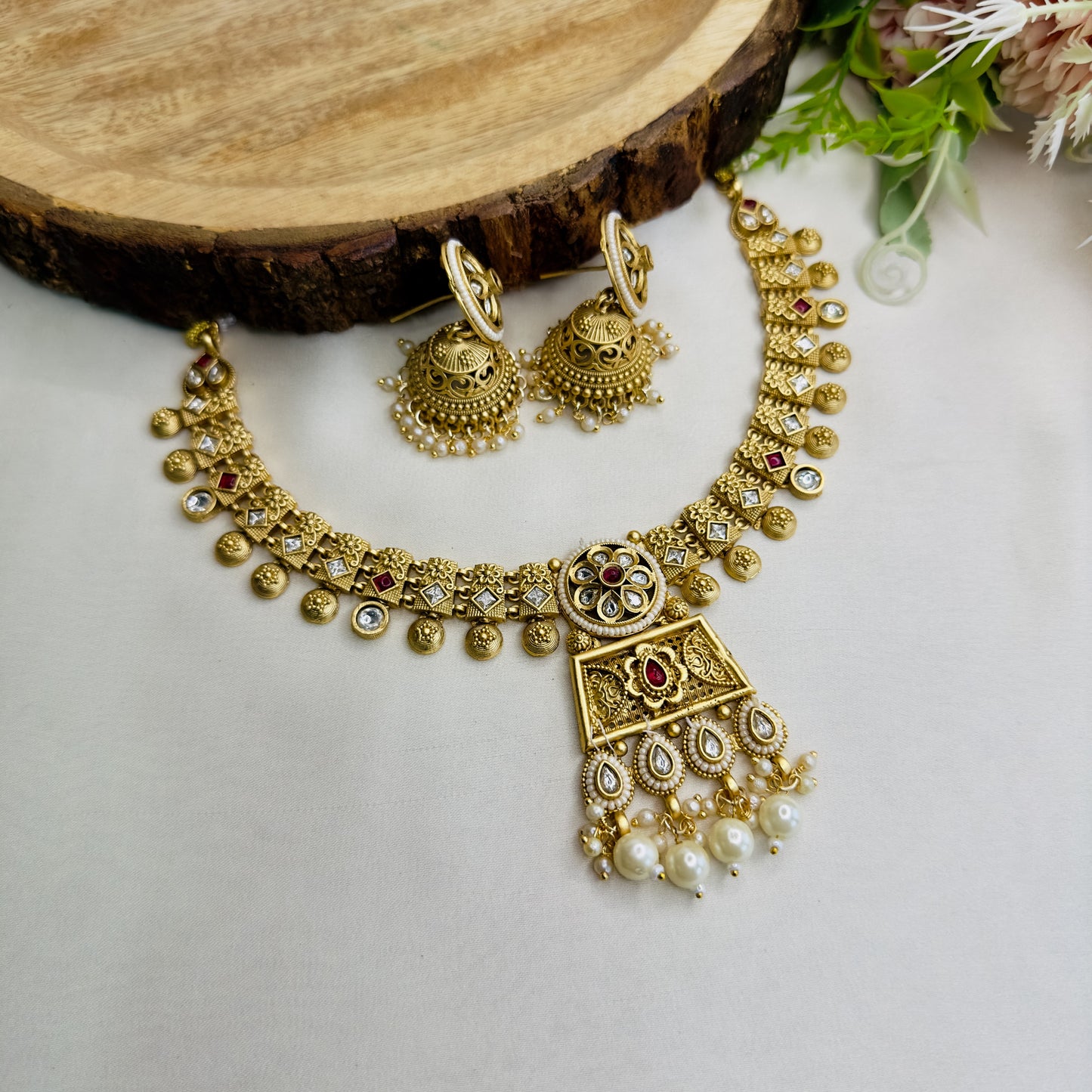 Rajwadi Golden Necklace Set