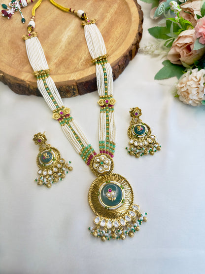 Round Pendant Long Necklace Set