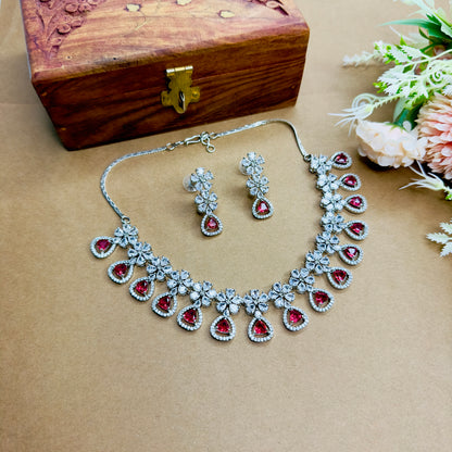 Beautiful Delicate Ruby AD Necklace Set