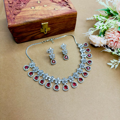 Beautiful Delicate Ruby AD Necklace Set