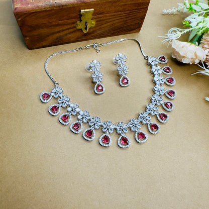 Beautiful Delicate Ruby AD Necklace Set