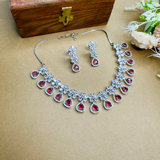 Beautiful Delicate Ruby AD Necklace Set