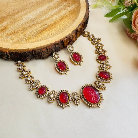 Ruby Carving Stone Necklace Set