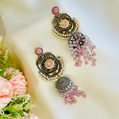 Dualtone Moti Jhumka Earrings