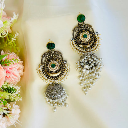 Dualtone Moti Jhumka Earrings