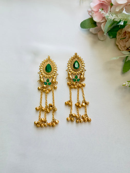 Green Short Kashmiri Earrings