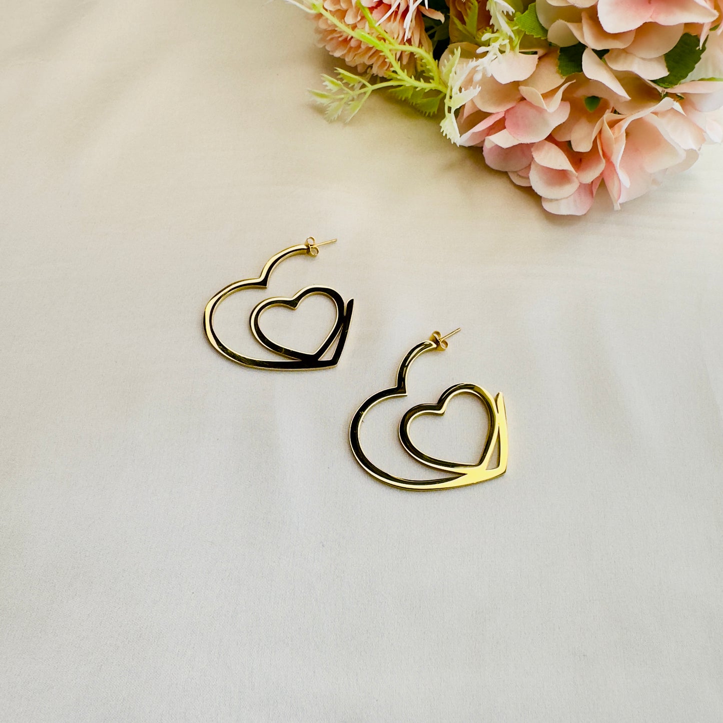 Tarnish Free Double Heart Earrings