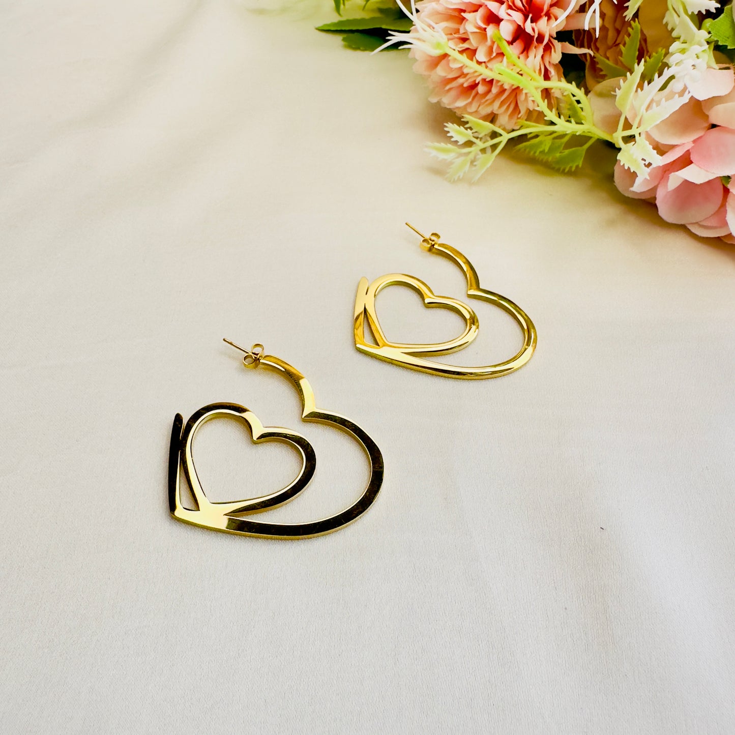 Tarnish Free Double Heart Earrings