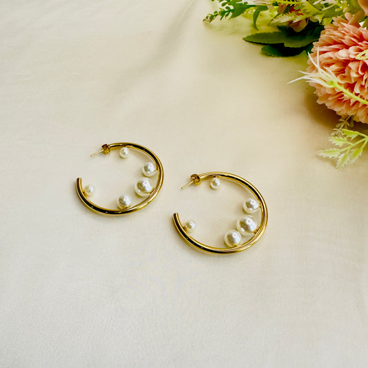 Tarnish Free Pearl Hoops