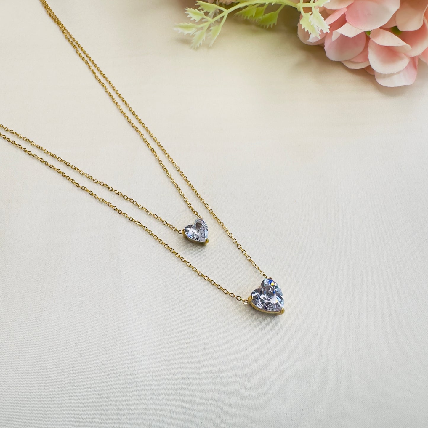 Two Layered Heart Stone Necklace