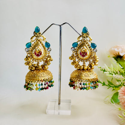 Multicolor Mid length Jhumka Earrings