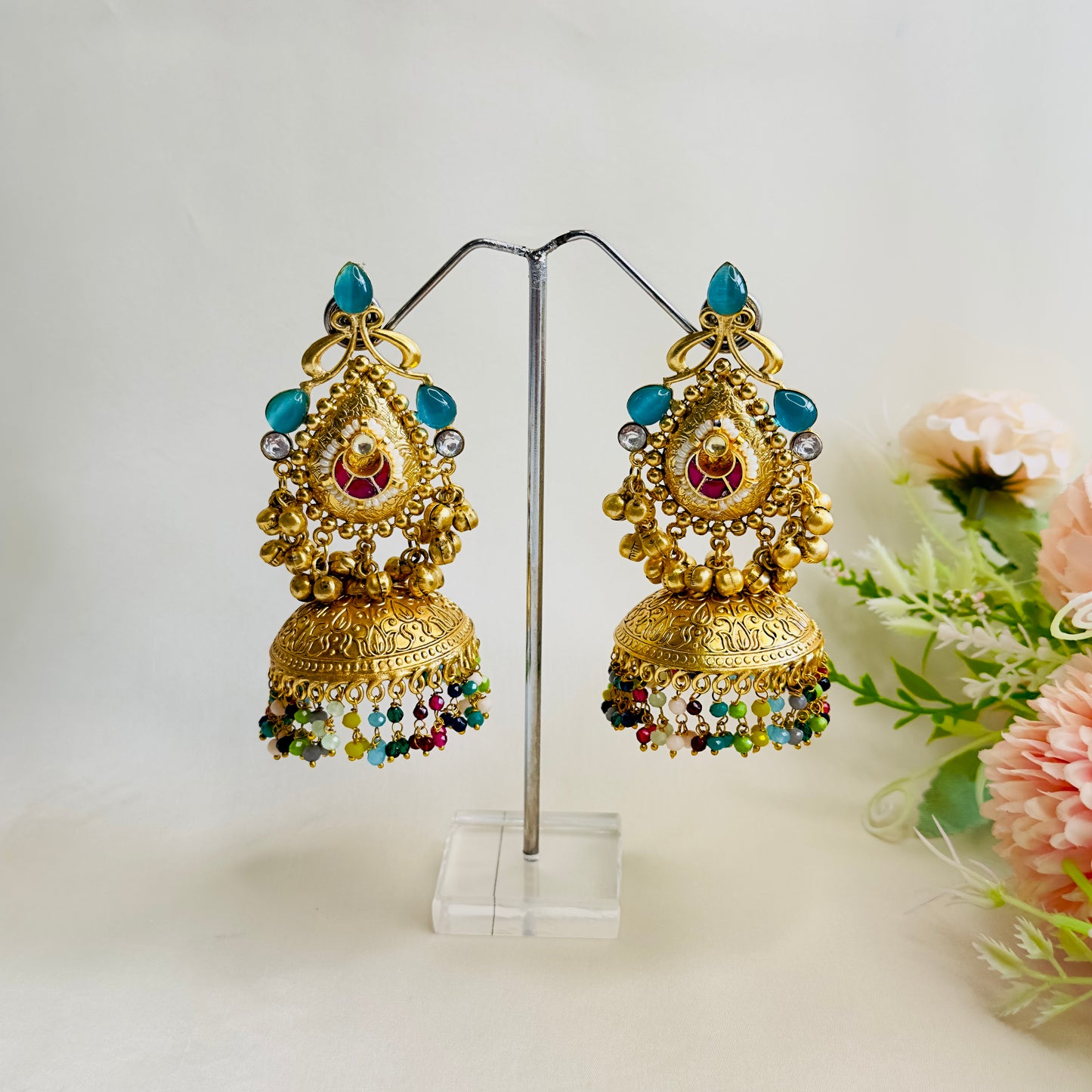 Multicolor Mid length Jhumka Earrings