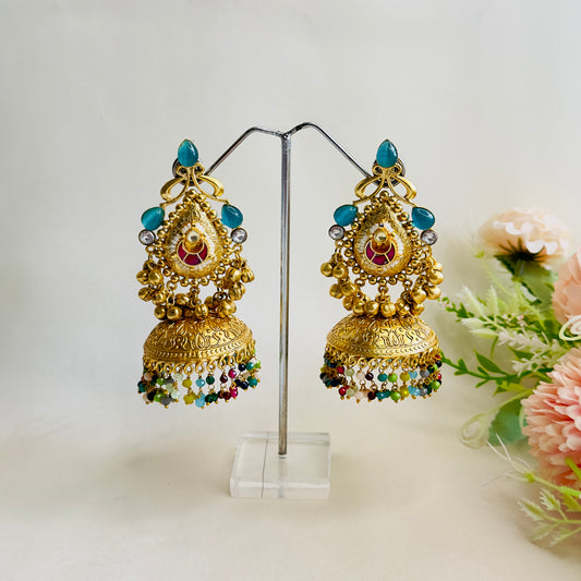 Multicolor Mid length Jhumka Earrings