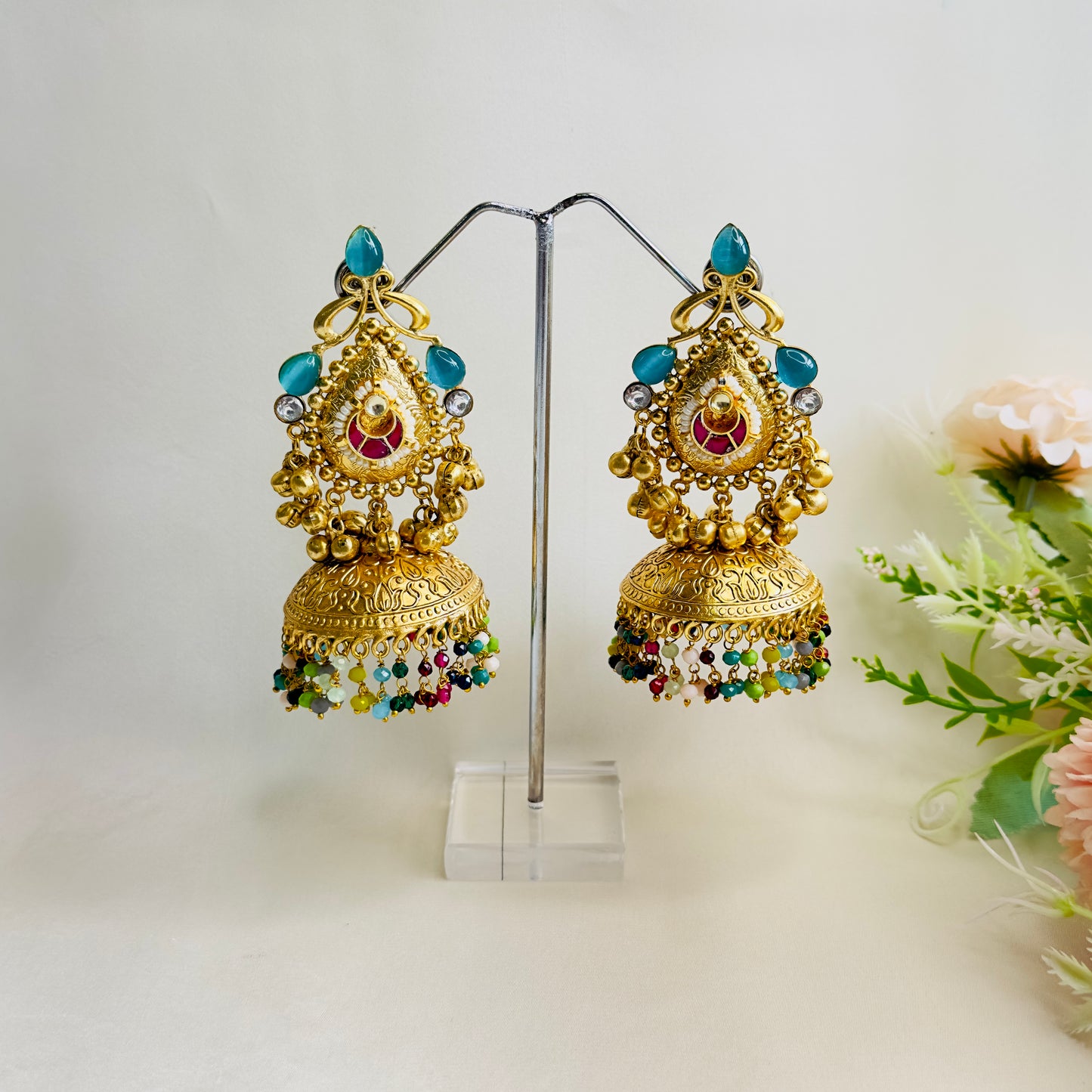 Multicolor Mid length Jhumka Earrings