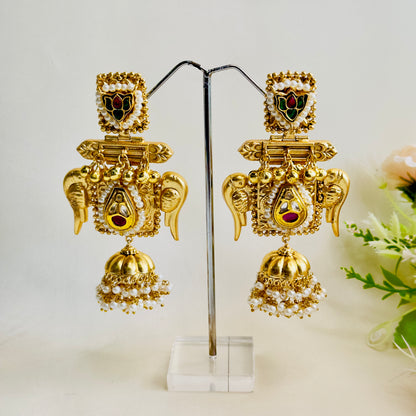 Bird Motif Golden jhumka Earrings